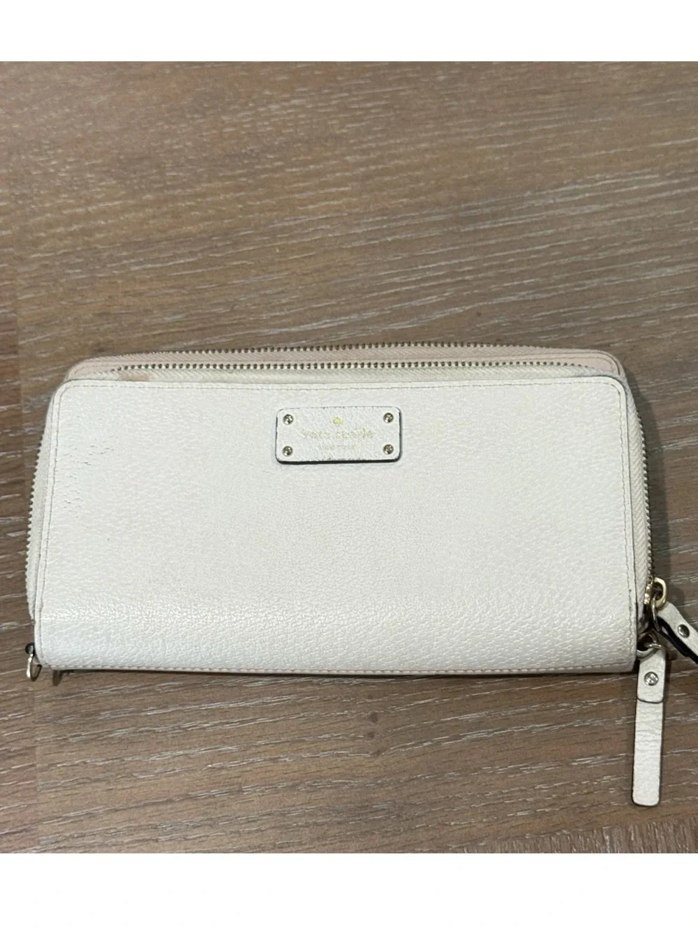 KATE SPADE beige leather zip around large continental wallet